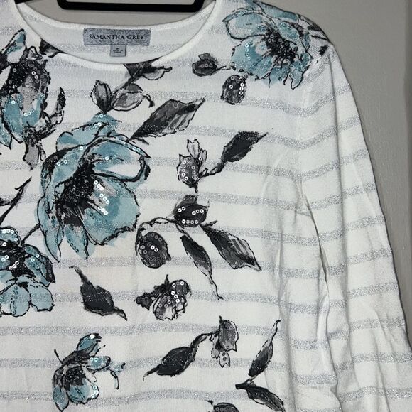 Samantha Grey, silver striped floral, sequin top size medium - Picture 6 of 11